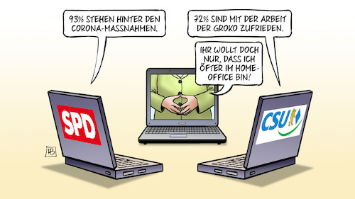 Cartoon: Groko-Zustimmung (medium) by Harm Bengen tagged groko,zustimmung,massnahmen,arbeit,zufrieden,homeoffice,spd,cdu,csu,merkel,raute,laptop,computer,corona,coronavirus,ansteckung,pandemie,epidemie,krankheit,schaden,harm,bengen,cartoon,karikatur,groko,zustimmung,massnahmen,arbeit,zufrieden,homeoffice,spd,cdu,csu,merkel,raute,laptop,computer,corona,coronavirus,ansteckung,pandemie,epidemie,krankheit,schaden,harm,bengen,cartoon,karikatur