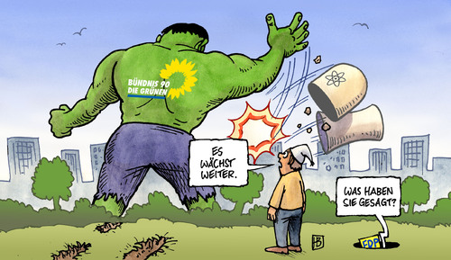 Cartoon: Grün wächst weiter (medium) by Harm Bengen tagged grüne,partei,fdp,forsa,umfrage,aufstieg,abstieg,absturz,atomkraft,akw,wachsen,wahlen,hulk,grüne,partei,fdp,forsa,umfrage,aufstieg,abstieg,absturz,atomkraft,akw,wachsen,wahlen,hulk