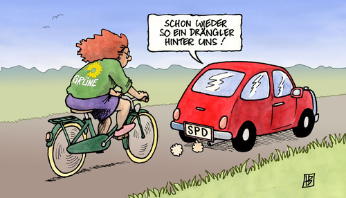 Cartoon: Grüne auf der Überholspur (medium) by Harm Bengen tagged grün,grüne,überholspur,überholen,auto,kfz,fahrrad,spd,umfrage,umfragewerte,sonntagsfrage,wahlen,konkurrenz,grün,grüne,überholspur,überholen,auto,kfz,fahrrad,spd,umfrage,umfragewerte,sonntagsfrage,wahlen,konkurrenz