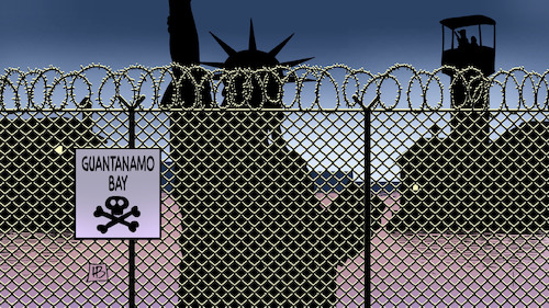 Cartoon: Guantanamo für Migranten (medium) by Harm Bengen tagged guantanamo,migranten,usa,kuba,trump,freiheitsstatue,lady,liberty,nacht,harm,bengen,cartoon,karikatur,guantanamo,migranten,usa,kuba,trump,freiheitsstatue,lady,liberty,nacht,harm,bengen,cartoon,karikatur