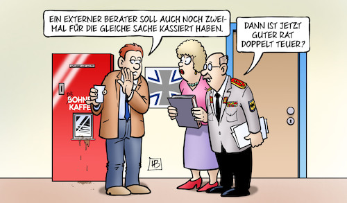 Cartoon: Guter Rat (medium) by Harm Bengen tagged externer,berater,kassieren,geld,vetternwirtschaft,verteidigungsministerium,bundeswehr,finanzen,guter,rat,teuer,harm,bengen,cartoon,karikatur,externer,berater,kassieren,geld,vetternwirtschaft,verteidigungsministerium,bundeswehr,finanzen,guter,rat,teuer,harm,bengen,cartoon,karikatur