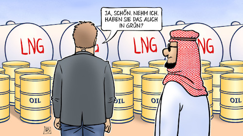 Cartoon: Habeck kauft ein (medium) by Harm Bengen tagged einkauf,grüner,wirtschaftsminister,öl,gas,lng,katar,vereinigte,arabische,emirate,rohstoffe,energie,deutschland,russland,ukraine,krieg,harm,bengen,cartoon,karikatur,einkauf,grüner,wirtschaftsminister,öl,gas,lng,katar,vereinigte,arabische,emirate,rohstoffe,energie,deutschland,russland,ukraine,krieg,harm,bengen,cartoon,karikatur