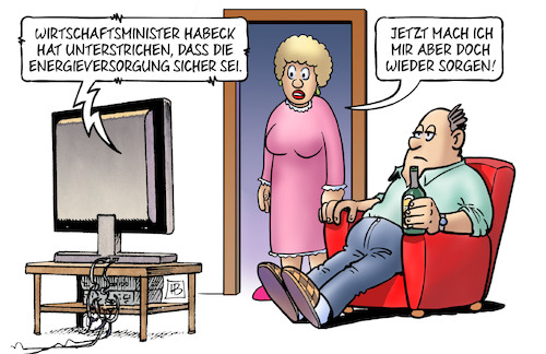 Cartoon: Habecks Energiesicherheit (medium) by Harm Bengen tagged wirtschaftsminister,habeck,energieversorgung,energiesicherheit,sicher,sorgen,tv,harm,bengen,cartoon,karikatur,wirtschaftsminister,habeck,energieversorgung,energiesicherheit,sicher,sorgen,tv,harm,bengen,cartoon,karikatur