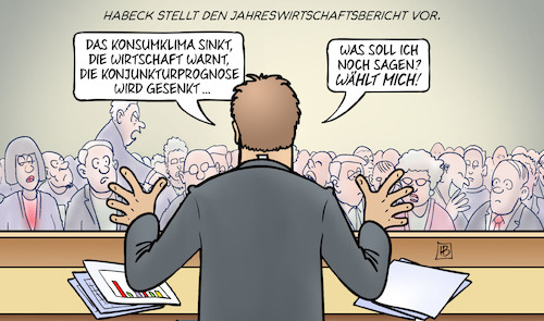 Cartoon: Habecks Wirtschaftsbericht (medium) by Harm Bengen tagged konsumklima,wirtschaft,konjunkturprognose,habeck,jahreswirtschaftsbericht,bundestagswahl,presskonferenz,harm,bengen,cartoon,karikatur,konsumklima,wirtschaft,konjunkturprognose,habeck,jahreswirtschaftsbericht,bundestagswahl,presskonferenz,harm,bengen,cartoon,karikatur