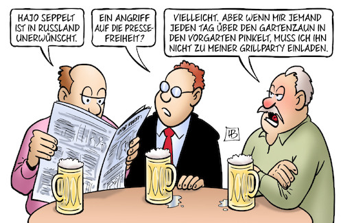 Cartoon: Hajo Seppelt (medium) by Harm Bengen tagged hajo,seppelt,russland,unerwünscht,visum,angriff,pressefreiheit,doping,experte,ard,fussball,weltmeisterschaft,harm,bengen,cartoon,karikatur,hajo,seppelt,russland,unerwünscht,visum,angriff,pressefreiheit,doping,experte,ard,fussball,weltmeisterschaft,harm,bengen,cartoon,karikatur