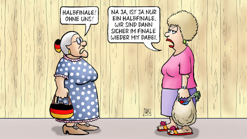 Cartoon: Halbfinale ohne uns (medium) by Harm Bengen tagged halbfinale,em,fussball,fan,finale,susemil,jutta,zaun,harm,bengen,cartoon,karikatur,halbfinale,em,fussball,fan,finale,susemil,jutta,zaun,harm,bengen,cartoon,karikatur