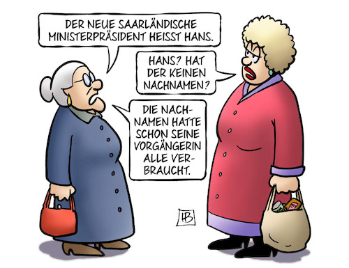 Cartoon: Hans (medium) by Harm Bengen tagged saarland,ministerpräsident,hans,nachnamen,vorgängerin,verbraucht,kramp,karrenbauer,wahl,harm,bengen,cartoon,karikatur,saarland,ministerpräsident,hans,nachnamen,vorgängerin,verbraucht,kramp,karrenbauer,wahl,harm,bengen,cartoon,karikatur