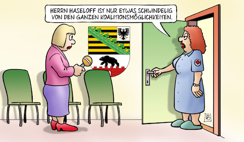 Cartoon: Haseloffs Auswahl (medium) by Harm Bengen tagged schwindelig,koalitionsmöglichkeiten,krankenschwester,reporterin,tür,sachsen,anhalt,wahl,cdu,grüne,haseloff,harm,bengen,cartoon,karikatur,schwindelig,koalitionsmöglichkeiten,krankenschwester,reporterin,tür,sachsen,anhalt,wahl,cdu,grüne,haseloff,harm,bengen,cartoon,karikatur