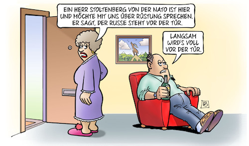 Cartoon: Haustürgeschäfte (medium) by Harm Bengen tagged stoltenberg,nato,rüstung,russe,vor,der,tür,haustür,krieg,russland,ukraine,harm,bengen,cartoon,karikatur,stoltenberg,nato,rüstung,russe,vor,der,tür,haustür,krieg,russland,ukraine,harm,bengen,cartoon,karikatur