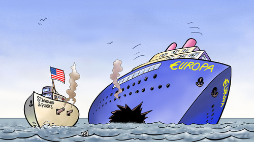 Cartoon: Havarie (medium) by Harm Bengen tagged untergang,schiffbruch,meer,sinken,poors,standard,ratingagentur,katastrophe,rating,krise,euroschuldenkrise,euro,europa,schiff,havarie,europa,euro,euroschuldenkrise,krise,rating,standard,ratingagentur,kreuzfahrer,kreuzfahrt,untergang,passagiere,schiffsunglück,sicherheit,tourismus,schiff