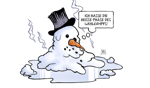 Cartoon: Heisse Phase 2025 (medium) by Harm Bengen tagged heisse,phase,wahlkampf,hitze,wärme,schmelzen,winter,schneemann,harm,bengen,cartoon,karikatur,heisse,phase,wahlkampf,hitze,wärme,schmelzen,winter,schneemann,harm,bengen,cartoon,karikatur