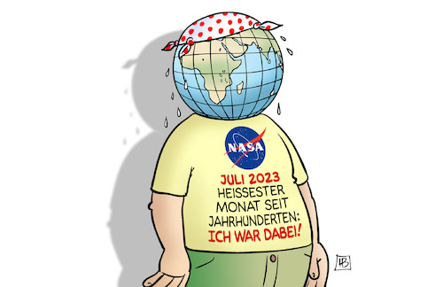 Cartoon: Heissester Juli (medium) by Harm Bengen tagged juli,2023,heissester,monat,jahrhunderten,erde,welt,globus,schwitzen,klimawandel,harm,bengen,cartoon,karikatur,juli,2023,heissester,monat,jahrhunderten,erde,welt,globus,schwitzen,klimawandel,harm,bengen,cartoon,karikatur