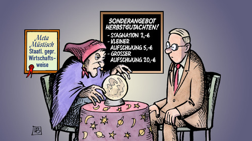 Cartoon: Herbstgutachten 2013 (medium) by Harm Bengen tagged sonderangebot,herbstgutachten,herbstprognose,2013,wahrsagerin,stagnation,aufschwung,wirtschaftsinstitute,wirtschaftsweise,harm,bengen,cartoon,karikatur,sonderangebot,herbstgutachten,herbstprognose,2013,wahrsagerin,stagnation,aufschwung,wirtschaftsinstitute,wirtschaftsweise,harm,bengen,cartoon,karikatur