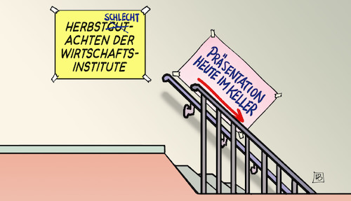 Cartoon: Herbstschlechtachten (medium) by Harm Bengen tagged herbstgutachten,wirtschaftsinstitute,wahrsagerin,präsentation,keller,treppe,rezession,harm,bengen,cartoon,karikatur,herbstgutachten,wirtschaftsinstitute,wahrsagerin,präsentation,keller,treppe,rezession,harm,bengen,cartoon,karikatur