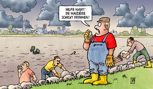 Cartoon: Hochwasser und Drohnen (medium) by Harm Bengen tagged drohnen,demaiziere,verteidigungsminister,affäre,bundeswehr,hilfe,sandsäcke,hochwasser,überschwemmung,wasser,regen,überflutung,harm,bengen,cartoon,karikatur,drohnen,demaiziere,verteidigungsminister,affäre,bundeswehr,hilfe,sandsäcke,hochwasser,überschwemmung,wasser,regen,überflutung,harm,bengen,cartoon,karikatur