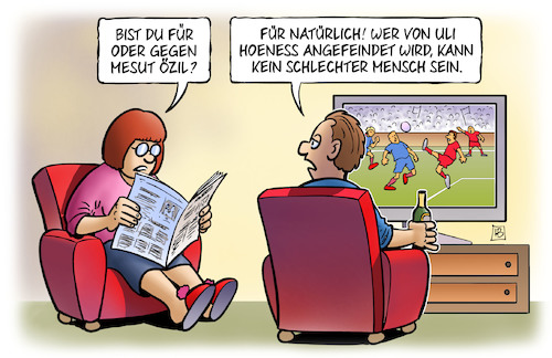 Cartoon: Hoeness kritisiert Özil (medium) by Harm Bengen tagged hoeness,uli,angefeindet,fc,bayern,münchen,tv,özil,mesut,fussball,rücktritt,nationalmannschaft,dfb,grindel,erdogan,foto,rassismus,integration,harm,bengen,cartoon,karikatur,hoeness,uli,angefeindet,fc,bayern,münchen,tv,özil,mesut,fussball,rücktritt,nationalmannschaft,dfb,grindel,erdogan,foto,rassismus,integration,harm,bengen,cartoon,karikatur