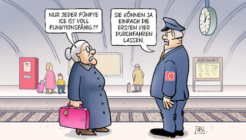 Cartoon: ICE funktionsfähig (medium) by Harm Bengen tagged bahn,schaffner,bahnsteig,bahnhof,ice,funktionsfähig,durchfahren,harm,bengen,cartoon,karikatur,bahn,schaffner,bahnsteig,bahnhof,ice,funktionsfähig,durchfahren,harm,bengen,cartoon,karikatur