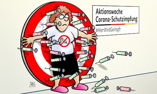 Cartoon: Impfaktionswoche (medium) by Harm Bengen tagged impfaktionswoche,corona,impfen,impfgegnerin,zielscheibe,spritzen,harm,bengen,cartoon,karikatur,impfaktionswoche,corona,impfen,impfgegnerin,zielscheibe,spritzen,harm,bengen,cartoon,karikatur