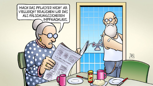 Cartoon: Impfnachweis (medium) by Harm Bengen tagged pflaster,fälschungssicher,impfnachweis,susemil,zeitung,lesen,badezimmer,lockerungen,geimpfte,impfung,sonderrechte,corona,harm,bengen,cartoon,karikatur,pflaster,fälschungssicher,impfnachweis,susemil,zeitung,lesen,badezimmer,lockerungen,geimpfte,impfung,sonderrechte,corona,harm,bengen,cartoon,karikatur