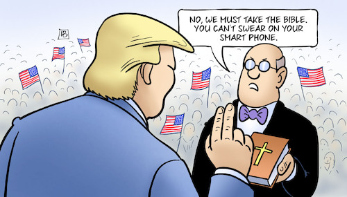 Cartoon: INAUGURATION (medium) by Harm Bengen tagged inauguration,trump,amtseinführung,bibel,smartphone,schören,schwur,präsident,usa,harm,bengen,cartoon,karikatur,inauguration,trump,amtseinführung,bibel,smartphone,schören,schwur,präsident,usa,harm,bengen,cartoon,karikatur