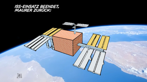 Cartoon: ISS-Einsatz Maurer (medium) by Harm Bengen tagged iss,einsatz,maurer,weltraum,raumstation,astronauten,harm,bengen,cartoon,karikatur,iss,einsatz,maurer,weltraum,raumstation,astronauten,harm,bengen,cartoon,karikatur