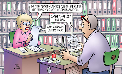 Cartoon: IT-Spezialisten (medium) by Harm Bengen tagged amtsstuben,büros,behörden,it,spezialisten,fax,aktenordner,harm,bengen,cartoon,karikatur,amtsstuben,büros,behörden,it,spezialisten,fax,aktenordner,harm,bengen,cartoon,karikatur