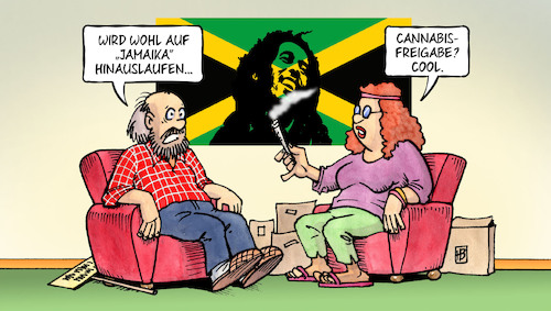 Cartoon: Jamaika-Cannabis (medium) by Harm Bengen tagged bundestagswahl,entscheidung,jamaika,cannabis,freigabe,cdu,csu,fdp,grüne,joint,hippies,bob,marley,harm,bengen,cartoon,karikatur,bundestagswahl,entscheidung,jamaika,cannabis,freigabe,cdu,csu,fdp,grüne,joint,hippies,bob,marley,harm,bengen,cartoon,karikatur