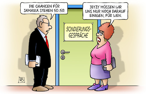 Cartoon: Jamaika-Chancen (medium) by Harm Bengen tagged sondierungsgespräche,chancen,jamaika,50,einigen,koalition,harm,bengen,cartoon,karikatur,sondierungsgespräche,chancen,jamaika,50,einigen,koalition,harm,bengen,cartoon,karikatur