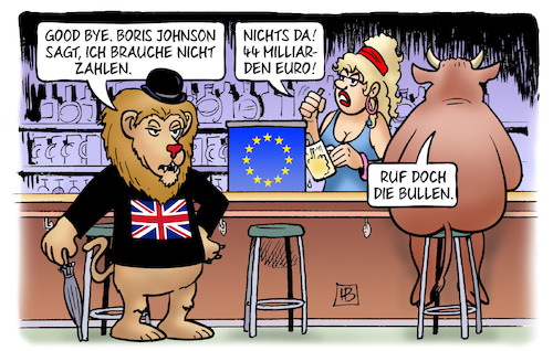 Cartoon: Johnsons Zahlungsstopp (medium) by Harm Bengen tagged brexit,boris,johnson,zahlungsstopp,zahlen,rechnung,deckel,kneipe,europa,stier,löwe,44,milliarden,bullen,zechpreller,gb,uk,harm,bengen,cartoon,karikatur,brexit,boris,johnson,zahlungsstopp,zahlen,rechnung,deckel,kneipe,europa,stier,löwe,44,milliarden,bullen,zechpreller,gb,uk,harm,bengen,cartoon,karikatur