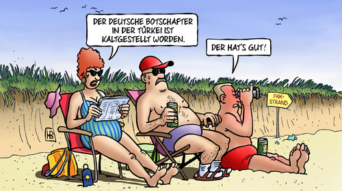 Cartoon: Kaltgestellt (medium) by Harm Bengen tagged deutscher,botschafter,deutschland,aussenpolitik,türkei,kaltgestellt,strand,hitze,sommer,meer,urlaub,harm,bengen,cartoon,karikatur,deutscher,botschafter,deutschland,aussenpolitik,türkei,kaltgestellt,strand,hitze,sommer,meer,urlaub,harm,bengen,cartoon,karikatur