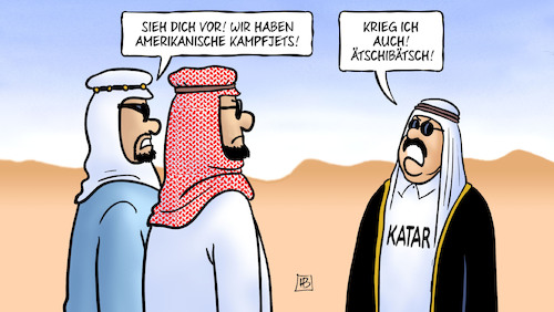 Cartoon: Kampfjets für Katar (medium) by Harm Bengen tagged kampfjets,katar,saudi,arabien,konflikt,krise,usa,waffenverkäufe,harm,bengen,cartoon,karikatur,kampfjets,katar,saudi,arabien,konflikt,krise,usa,waffenverkäufe,harm,bengen,cartoon,karikatur