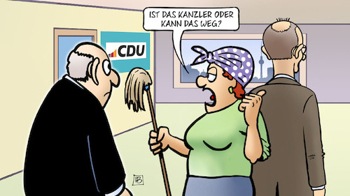 Cartoon: Kanzler oder weg (medium) by Harm Bengen tagged kanzler,wegwerfen,müll,putzfrau,reinigungskraft,berlin,cdu,merz,harm,bengen,cartoon,karikatur,kanzler,wegwerfen,müll,putzfrau,reinigungskraft,berlin,cdu,merz,harm,bengen,cartoon,karikatur