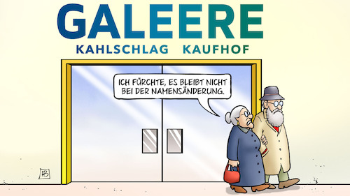 Cartoon: Karstadt-Kahlschlag (medium) by Harm Bengen tagged galeere,kahlschlag,kaufhof,galeria,karstadt,kaufhaus,schliessung,namensänderung,susemil,harm,bengen,cartoon,karikatur,galeere,kahlschlag,kaufhof,galeria,karstadt,kaufhaus,schliessung,namensänderung,susemil,harm,bengen,cartoon,karikatur