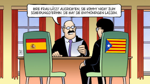 Cartoon: Katalonien-Scheidung (medium) by Harm Bengen tagged katalonien,scheidung,spanien,frau,scheidungstermin,entmündigen,unabhängigkeit,entmachten,artikel,155,puigdemont,harm,bengen,cartoon,karikatur,katalonien,scheidung,spanien,frau,scheidungstermin,entmündigen,unabhängigkeit,entmachten,artikel,155,puigdemont,harm,bengen,cartoon,karikatur