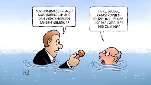 Cartoon: Katastrophentourismus (medium) by Harm Bengen tagged hochwasserlage,lernen,blubb,katastrophentourismus,geschäft,zukunft,harm,bengen,cartoon,karikatur,hochwasserlage,lernen,blubb,katastrophentourismus,geschäft,zukunft,harm,bengen,cartoon,karikatur