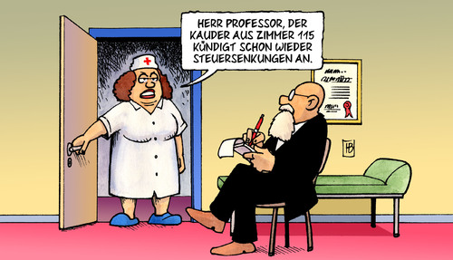 Cartoon: Kauder und Steuersenkung (medium) by Harm Bengen tagged kauder,steuersenkung,cdu,csu,fdp,bundesregierung,steuer,finanzen,psychologe,arzt,psychotherapeut,psychotherapie,krankenschwester,krank,krankenhaus,kauder,steuersenkung,cdu,csu,fdp,bundesregierung,steuer,finanzen,psychologe,psychotherapeut,arzt,krankenschwester,krank,krankenhaus,psychotherapie