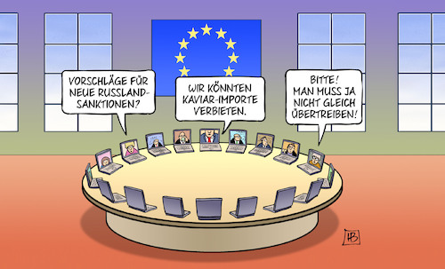 Cartoon: Kaviar-Sanktionen (medium) by Harm Bengen tagged vorschläge,russland,sanktionen,nawalny,kaviar,importe,verbieten,eu,europa,aussenminister,videokonferenz,harm,bengen,cartoon,karikatur,vorschläge,russland,sanktionen,nawalny,kaviar,importe,verbieten,eu,europa,aussenminister,videokonferenz,harm,bengen,cartoon,karikatur