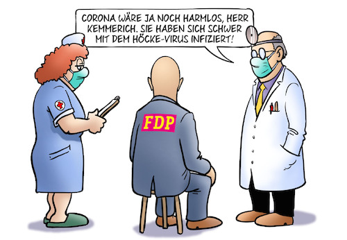 Cartoon: Kemmerich-Virus (medium) by Harm Bengen tagged afd,cdu,fdp,thüringen,ministerpräsident,kemmerich,hoecke,arzt,krankenschwester,mundschutz,coronavirus,pandemie,seuche,china,harm,bengen,cartoon,karikatur,afd,cdu,fdp,thüringen,ministerpräsident,kemmerich,hoecke,arzt,krankenschwester,mundschutz,coronavirus,pandemie,seuche,china,harm,bengen,cartoon,karikatur