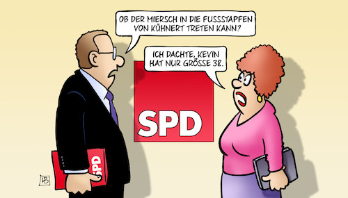 Cartoon: Kevins Fussstapfen (medium) by Harm Bengen tagged miersch,fussstapfen,kühnert,kevin,grösse,größe,schuhgrösse,schuhgröße,spd,generalsekretär,harm,bengen,cartoon,karikatur,miersch,fussstapfen,kühnert,kevin,grösse,größe,schuhgrösse,schuhgröße,spd,generalsekretär,harm,bengen,cartoon,karikatur