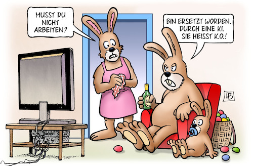 Cartoon: KI-Osterhase (medium) by Harm Bengen tagged kuenstliche,intelligenz,osterhase,ki,ko,ostern,tv,harm,bengen,cartoon,karikatur,kuenstliche,intelligenz,osterhase,ki,ko,ostern,tv,harm,bengen,cartoon,karikatur