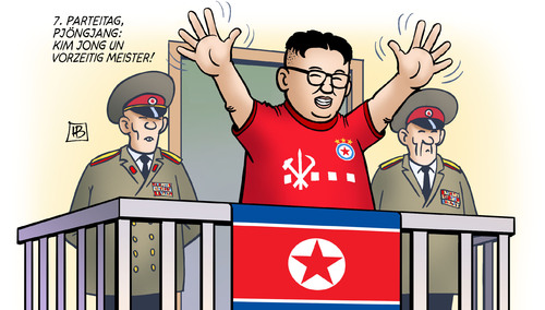 Cartoon: Kim Meister (medium) by Harm Bengen tagged parteitag,pjöngjang,kim,jong,un,vorzeitig,meister,fussball,nordkorea,harm,bengen,cartoon,karikatur,parteitag,pjöngjang,kim,jong,un,vorzeitig,meister,fussball,nordkorea,harm,bengen,cartoon,karikatur