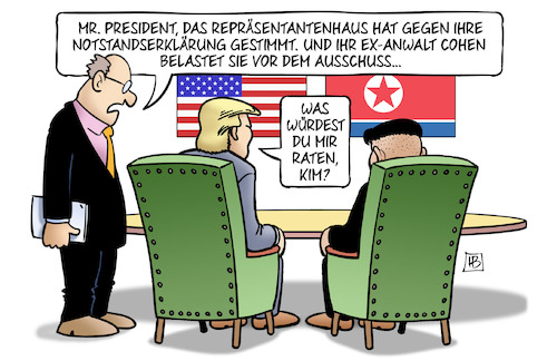 Cartoon: Kims Rat (medium) by Harm Bengen tagged president,repräsentantenhaus,notstandserklärung,anwalt,cohen,ausschuss,kim,jong,un,trump,treffen,nordkorea,usa,vietnam,harm,bengen,cartoon,karikatur,president,repräsentantenhaus,notstandserklärung,anwalt,cohen,ausschuss,kim,jong,un,trump,treffen,nordkorea,usa,vietnam,harm,bengen,cartoon,karikatur