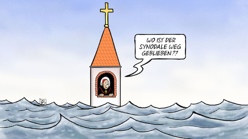 Cartoon: Kirche geht unter (medium) by Harm Bengen tagged katholische,kirche,untergang,kirchturm,wasser,synodaler,weg,missbrauch,skandal,austritte,harm,bengen,cartoon,karikatur,katholische,kirche,untergang,kirchturm,wasser,synodaler,weg,missbrauch,skandal,austritte,harm,bengen,cartoon,karikatur