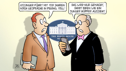 Cartoon: Kissinger in Peking (medium) by Harm Bengen tagged kissinger,100,jahre,gespräche,reise,peking,usa,china,biden,junger,hüpfer,weisses,haus,handy,harm,bengen,cartoon,karikatur,kissinger,100,jahre,gespräche,reise,peking,usa,china,biden,junger,hüpfer,weisses,haus,handy,harm,bengen,cartoon,karikatur