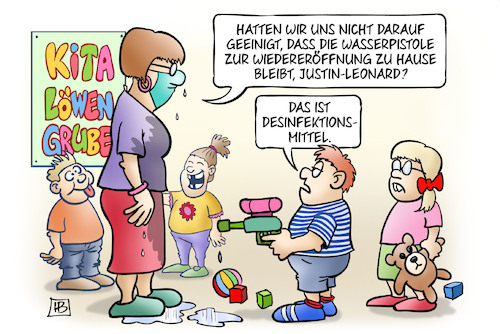 Cartoon: Kita-Desinfektion (medium) by Harm Bengen tagged wasserpistole,kita,wiedereröffnung,justin,leonard,kindergarten,nass,desinfektionsmittel,corona,coronavirus,ansteckung,pandemie,epidemie,krankheit,schaden,harm,bengen,cartoon,karikatur,wasserpistole,kita,wiedereröffnung,justin,leonard,kindergarten,nass,desinfektionsmittel,corona,coronavirus,ansteckung,pandemie,epidemie,krankheit,schaden,harm,bengen,cartoon,karikatur