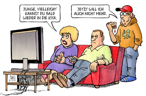 Cartoon: Kita-Öffnung (medium) by Harm Bengen tagged junge,kita,kinderbetreuung,tv,alter,jugendlicher,eltern,corona,coronavirus,ansteckung,pandemie,epidemie,krankheit,schaden,harm,bengen,cartoon,karikatur,junge,kita,kinderbetreuung,tv,alter,jugendlicher,eltern,corona,coronavirus,ansteckung,pandemie,epidemie,krankheit,schaden,harm,bengen,cartoon,karikatur