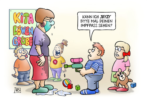 Cartoon: Kita-Personal impfen (medium) by Harm Bengen tagged kita,personal,impfen,impfpass,lehrerinnen,erzieherinnen,kinder,corona,wasserpistole,maske,harm,bengen,cartoon,karikatur,kita,personal,impfen,impfpass,lehrerinnen,erzieherinnen,kinder,corona,wasserpistole,maske,harm,bengen,cartoon,karikatur