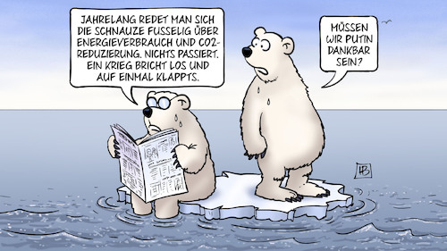 Cartoon: Klima und Krieg (medium) by Harm Bengen tagged eisbären,klima,energieverbrauch,co2,reduzierung,putin,dankbar,gas,energie,russland,ukraine,krieg,harm,bengen,cartoon,karikatur,eisbären,klima,energieverbrauch,co2,reduzierung,putin,dankbar,gas,energie,russland,ukraine,krieg,harm,bengen,cartoon,karikatur