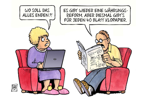 Cartoon: Klopapierreform (medium) by Harm Bengen tagged währungsreform,40,blatt,klopapier,hamsterkäufe,corona,coronavirus,ansteckung,pandemie,epidemie,krankheit,schaden,harm,bengen,cartoon,karikatur,währungsreform,40,blatt,klopapier,hamsterkäufe,corona,coronavirus,ansteckung,pandemie,epidemie,krankheit,schaden,harm,bengen,cartoon,karikatur