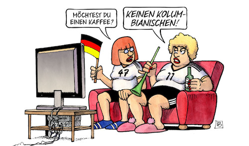 Cartoon: Kolumbien (medium) by Harm Bengen tagged kolumbien,deutschland,fussball,frauen,wm,australien,niederlage,kaffee,tv,fans,harm,bengen,cartoon,karikatur,kolumbien,deutschland,fussball,frauen,wm,australien,niederlage,kaffee,tv,fans,harm,bengen,cartoon,karikatur